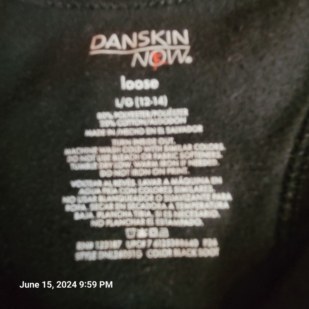 DANSKIN NOW, Black, racerback tank top with "Earn It" in hot pink. Sz.L - Picture 5 of 7